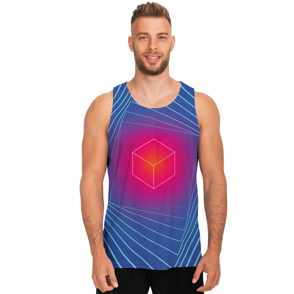 Blue Geometric EDM Light Print Men's Tank Top