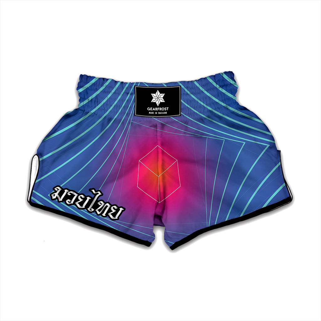 Blue Geometric EDM Light Print Muay Thai Boxing Shorts