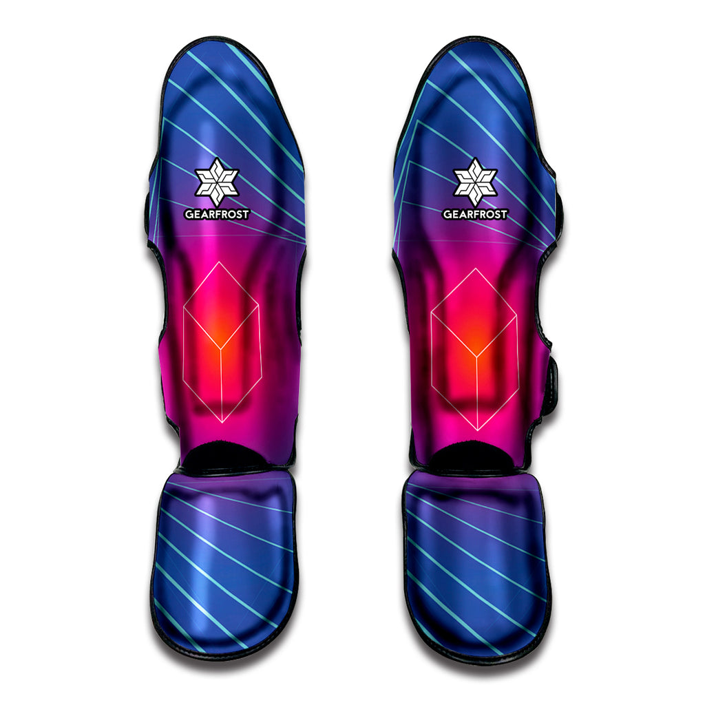 Blue Geometric EDM Light Print Muay Thai Shin Guard