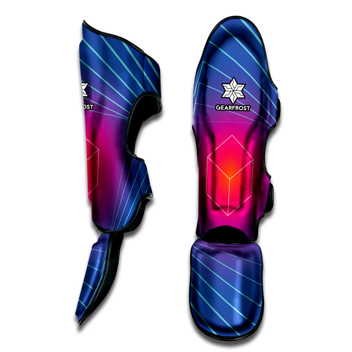Blue Geometric EDM Light Print Muay Thai Shin Guard