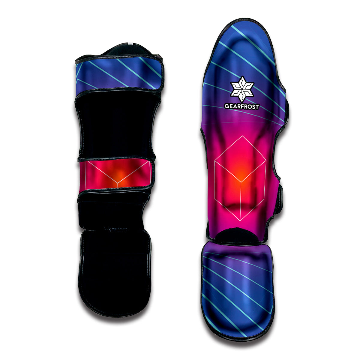 Blue Geometric EDM Light Print Muay Thai Shin Guard