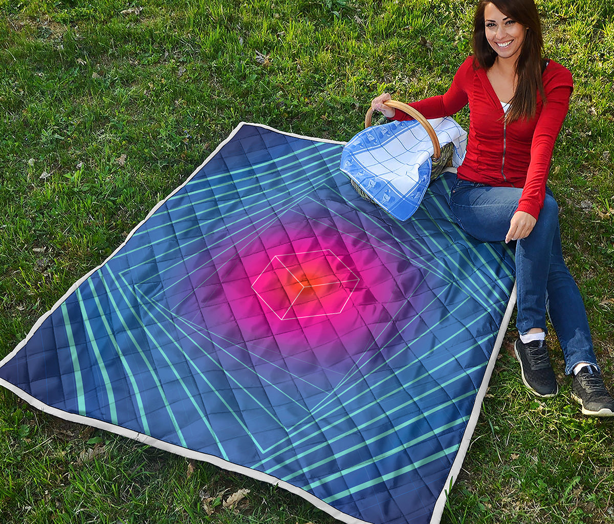 Blue Geometric EDM Light Print Quilt