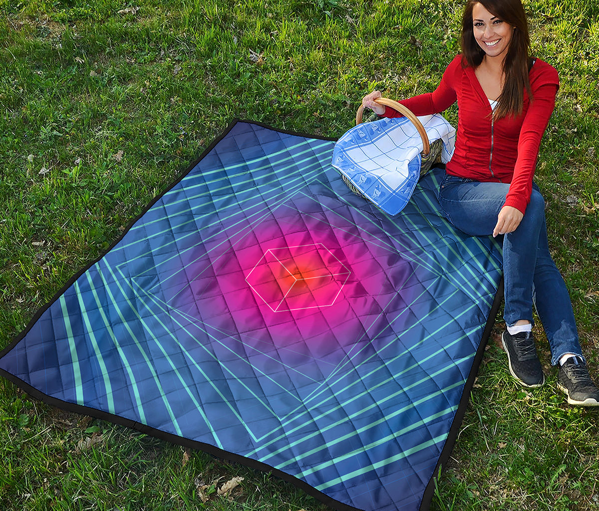 Blue Geometric EDM Light Print Quilt