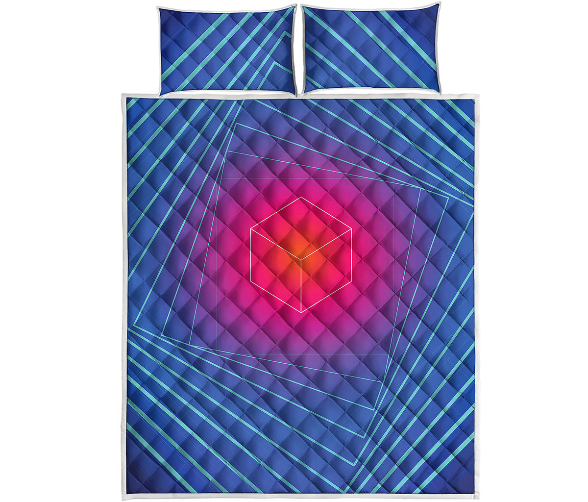Blue Geometric EDM Light Print Quilt Bed Set