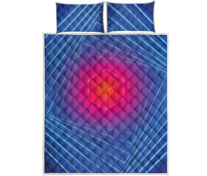 Blue Geometric EDM Light Print Quilt Bed Set