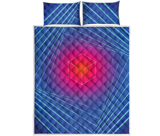 Blue Geometric EDM Light Print Quilt Bed Set