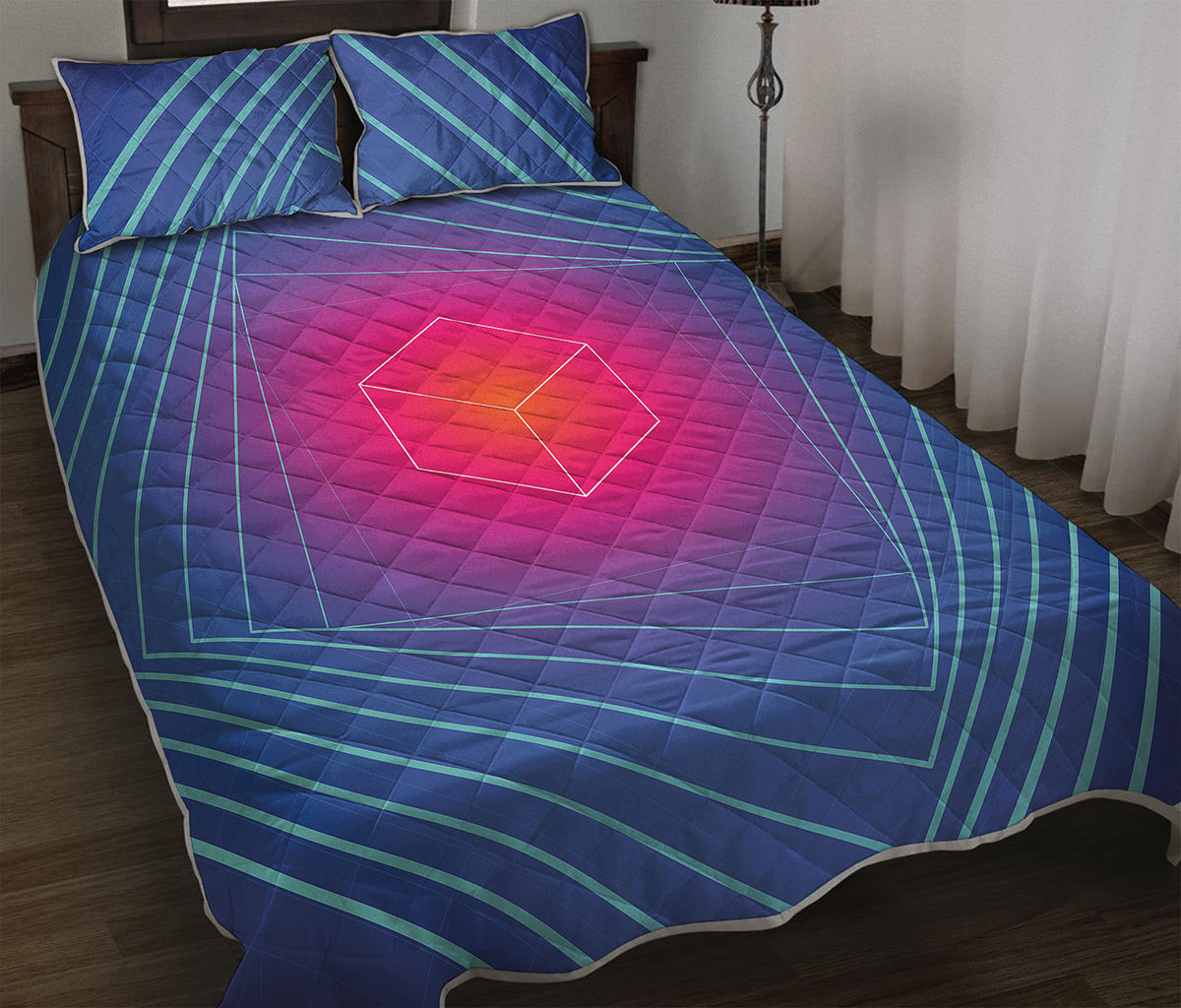 Blue Geometric EDM Light Print Quilt Bed Set