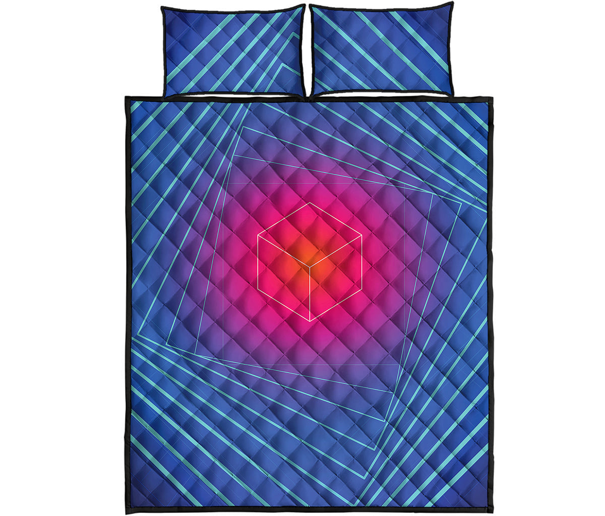 Blue Geometric EDM Light Print Quilt Bed Set