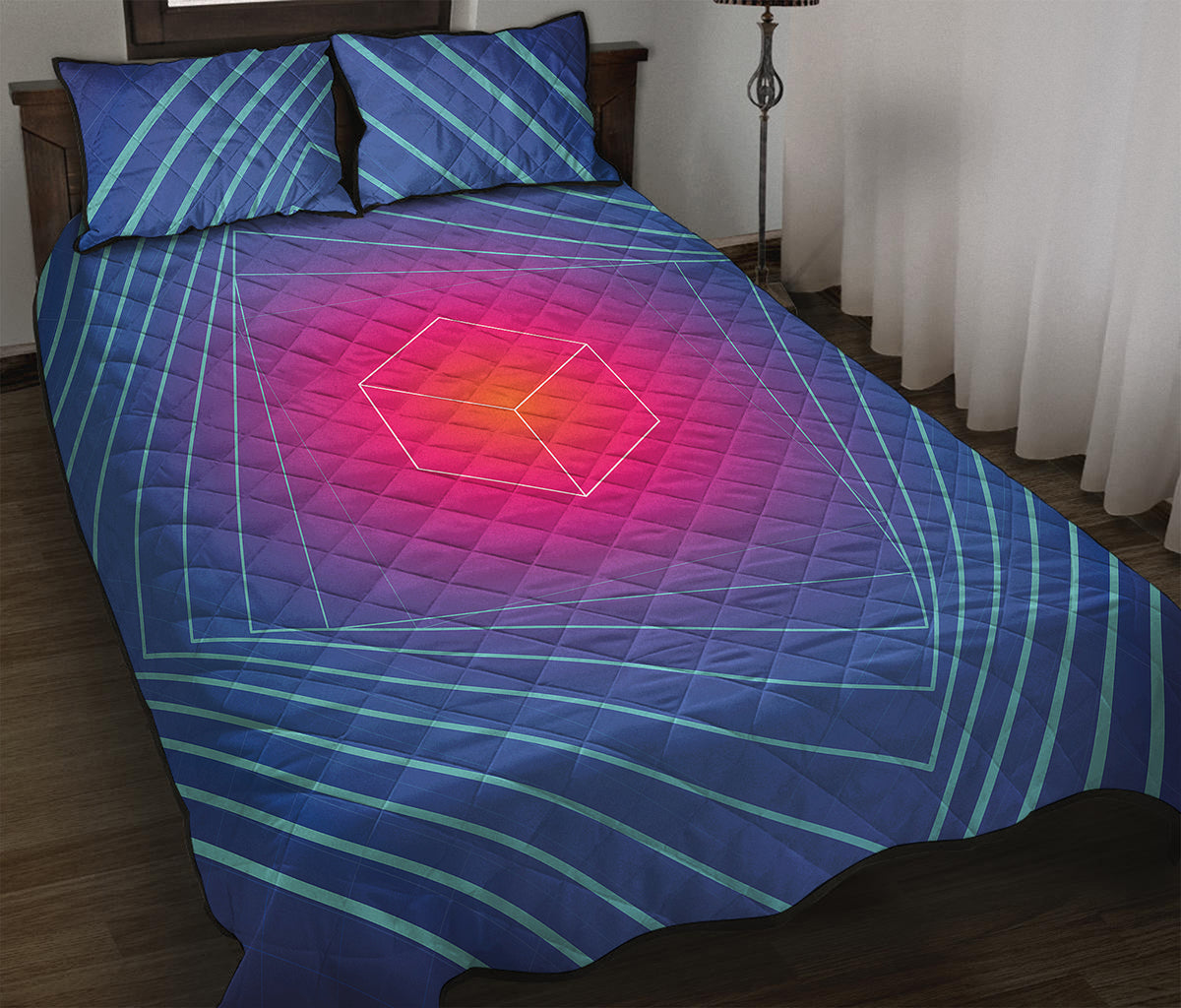 Blue Geometric EDM Light Print Quilt Bed Set