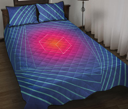 Blue Geometric EDM Light Print Quilt Bed Set