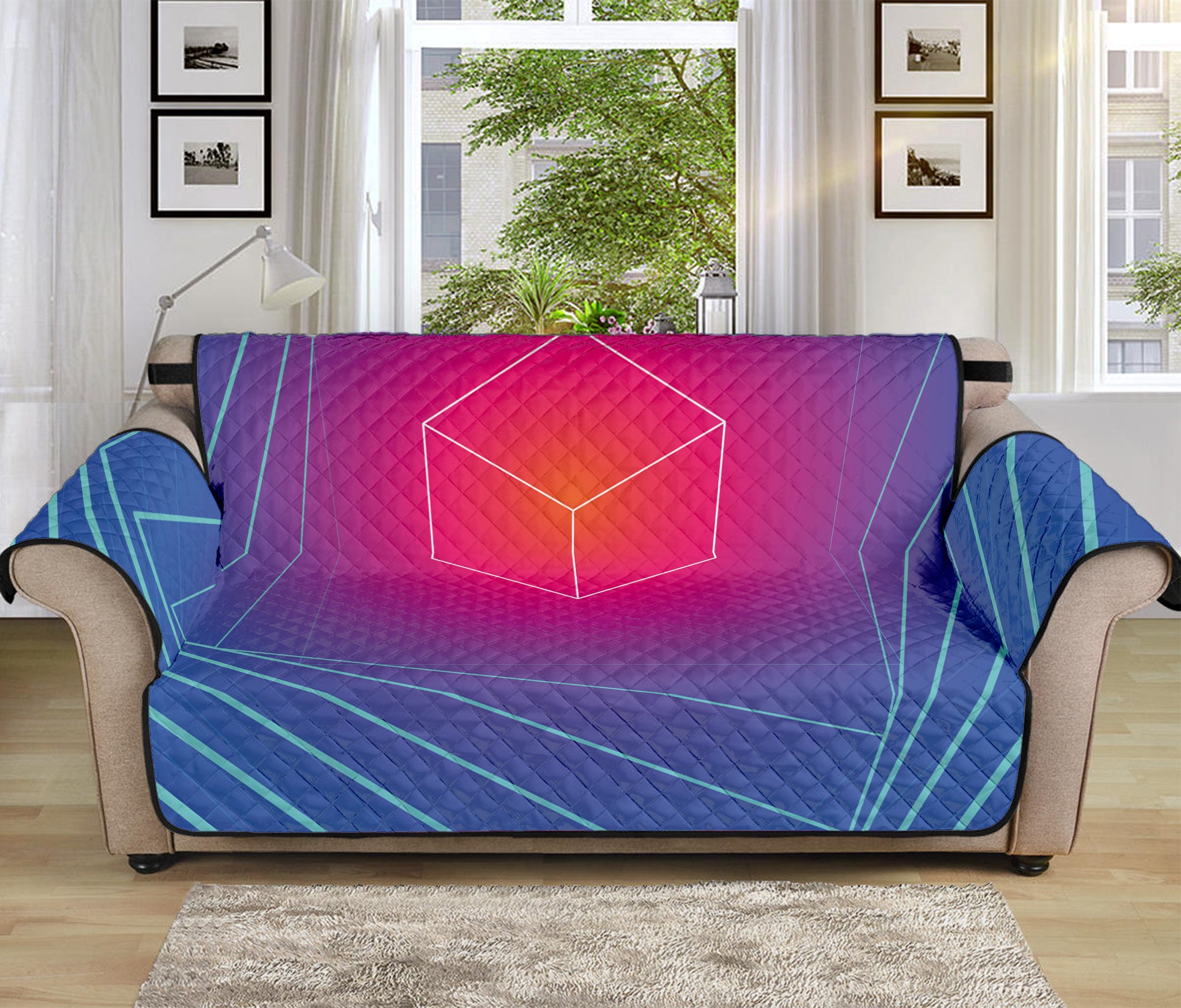 Blue Geometric EDM Light Print Sofa Protector