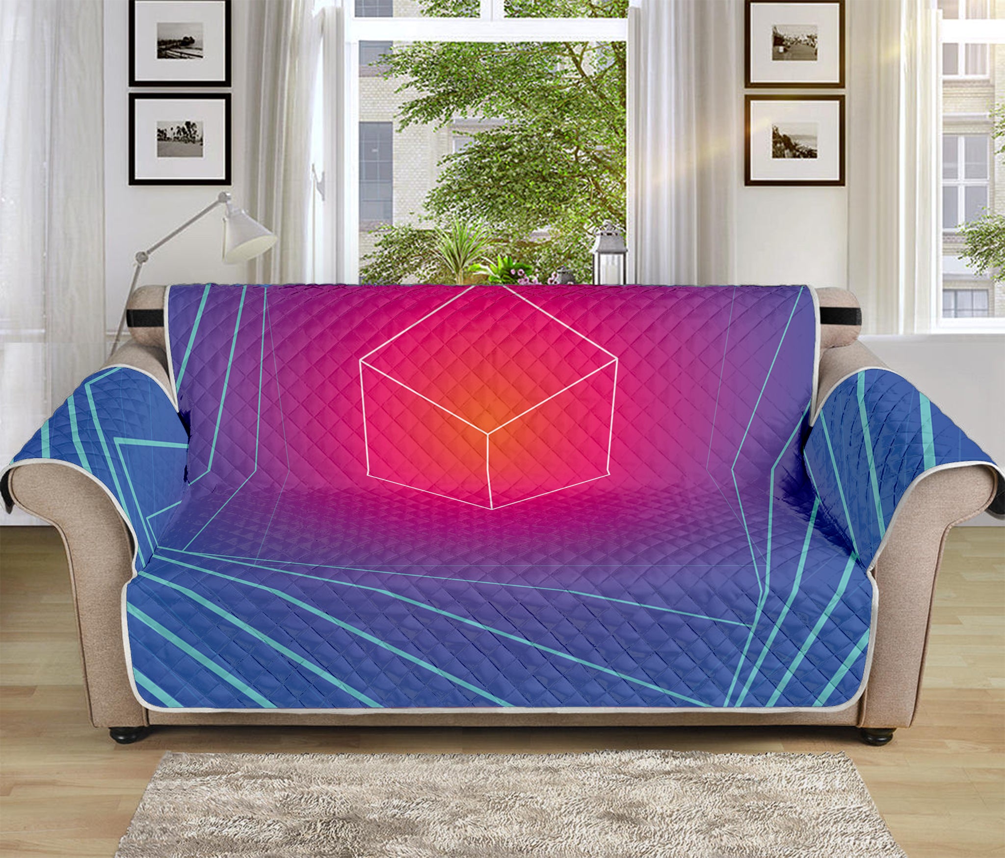 Blue Geometric EDM Light Print Sofa Protector