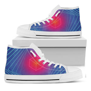 Blue Geometric EDM Light Print White High Top Shoes