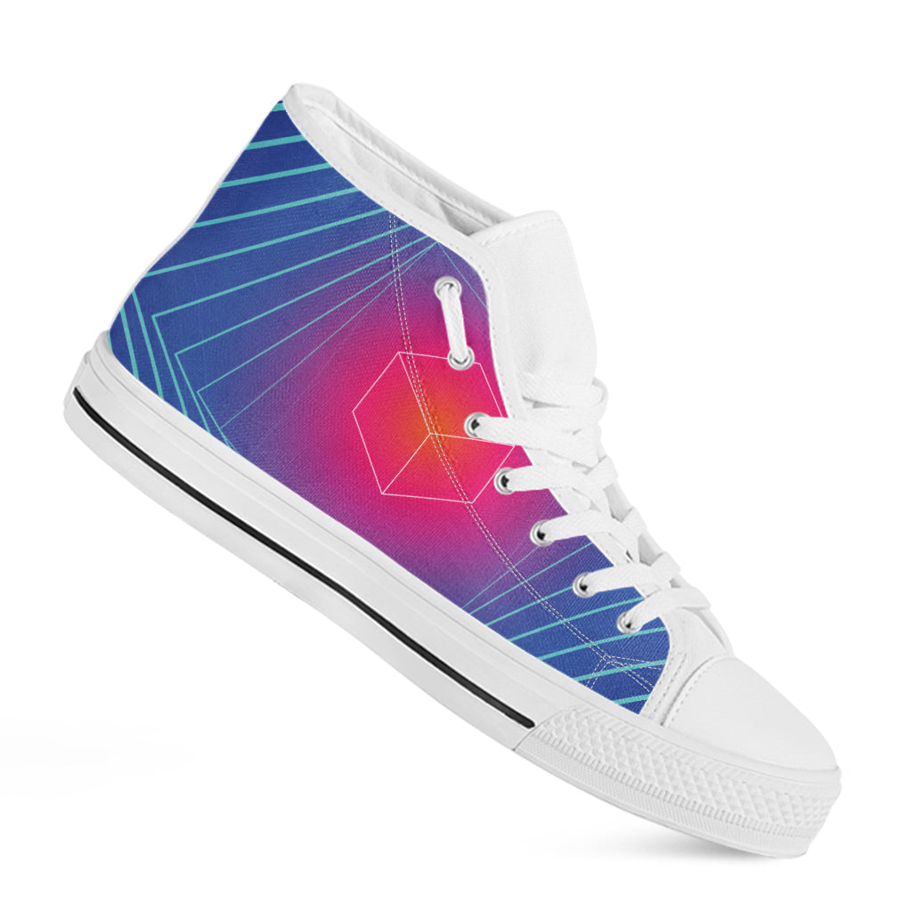 Blue Geometric EDM Light Print White High Top Shoes