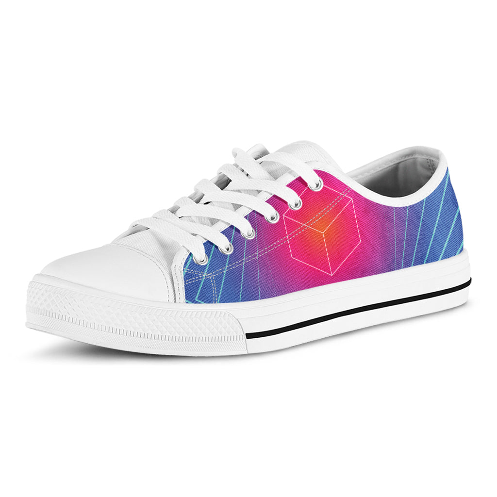 Blue Geometric EDM Light Print White Low Top Shoes