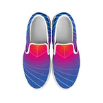 Blue Geometric EDM Light Print White Slip On Shoes