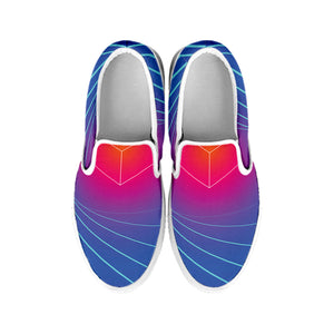 Blue Geometric EDM Light Print White Slip On Shoes