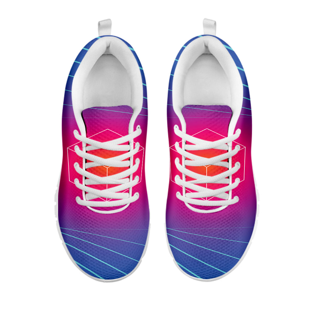Blue Geometric EDM Light Print White Sneakers