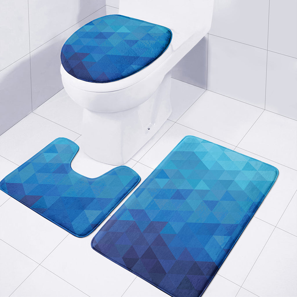 Blue Geometric Triangle Pattern Print 3 Piece Bath Mat Set