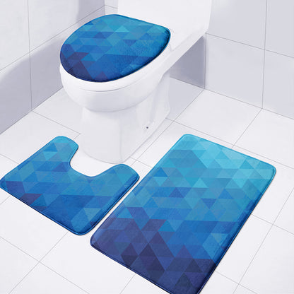 Blue Geometric Triangle Pattern Print 3 Piece Bath Mat Set