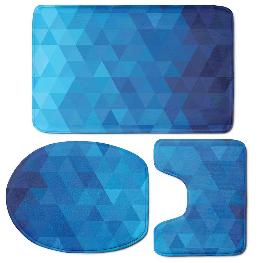 Blue Geometric Triangle Pattern Print 3 Piece Bath Mat Set