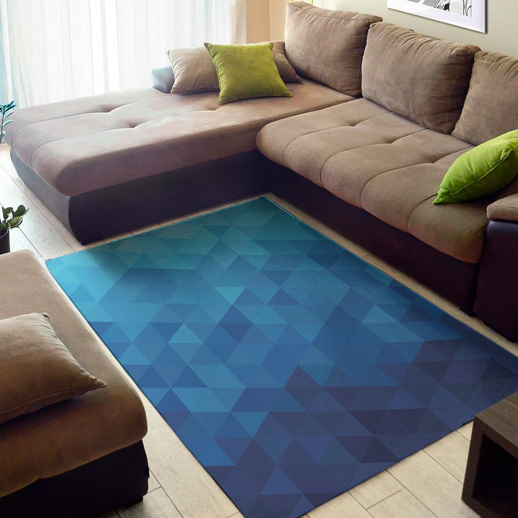 Blue Geometric Triangle Pattern Print Area Rug