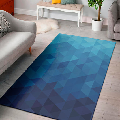 Blue Geometric Triangle Pattern Print Area Rug