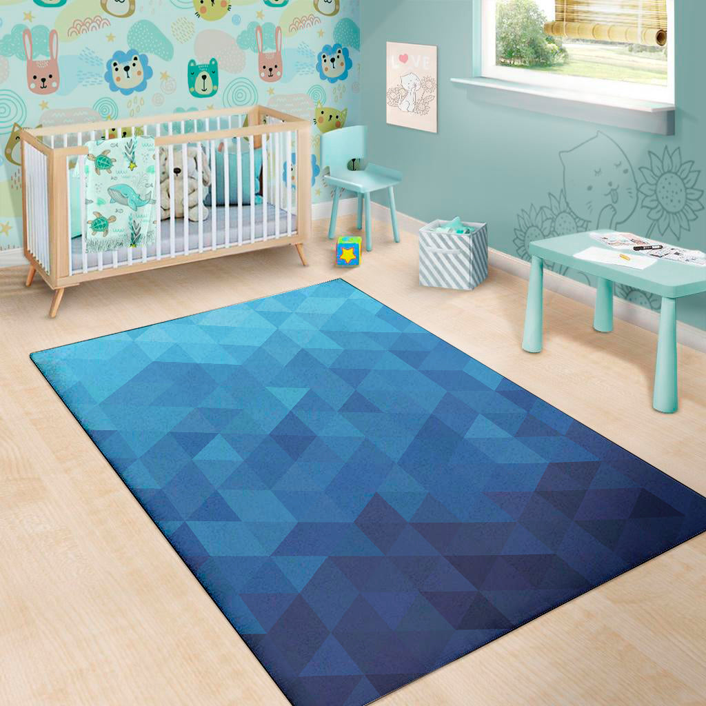 Blue Geometric Triangle Pattern Print Area Rug