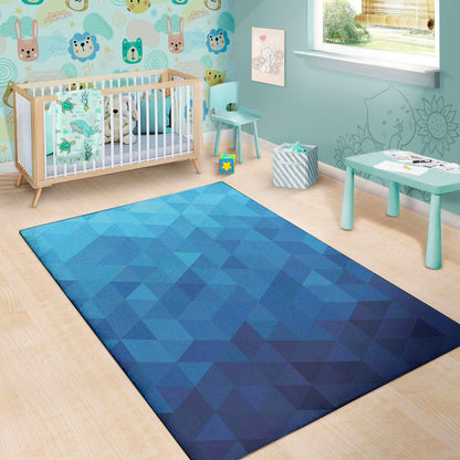 Blue Geometric Triangle Pattern Print Area Rug