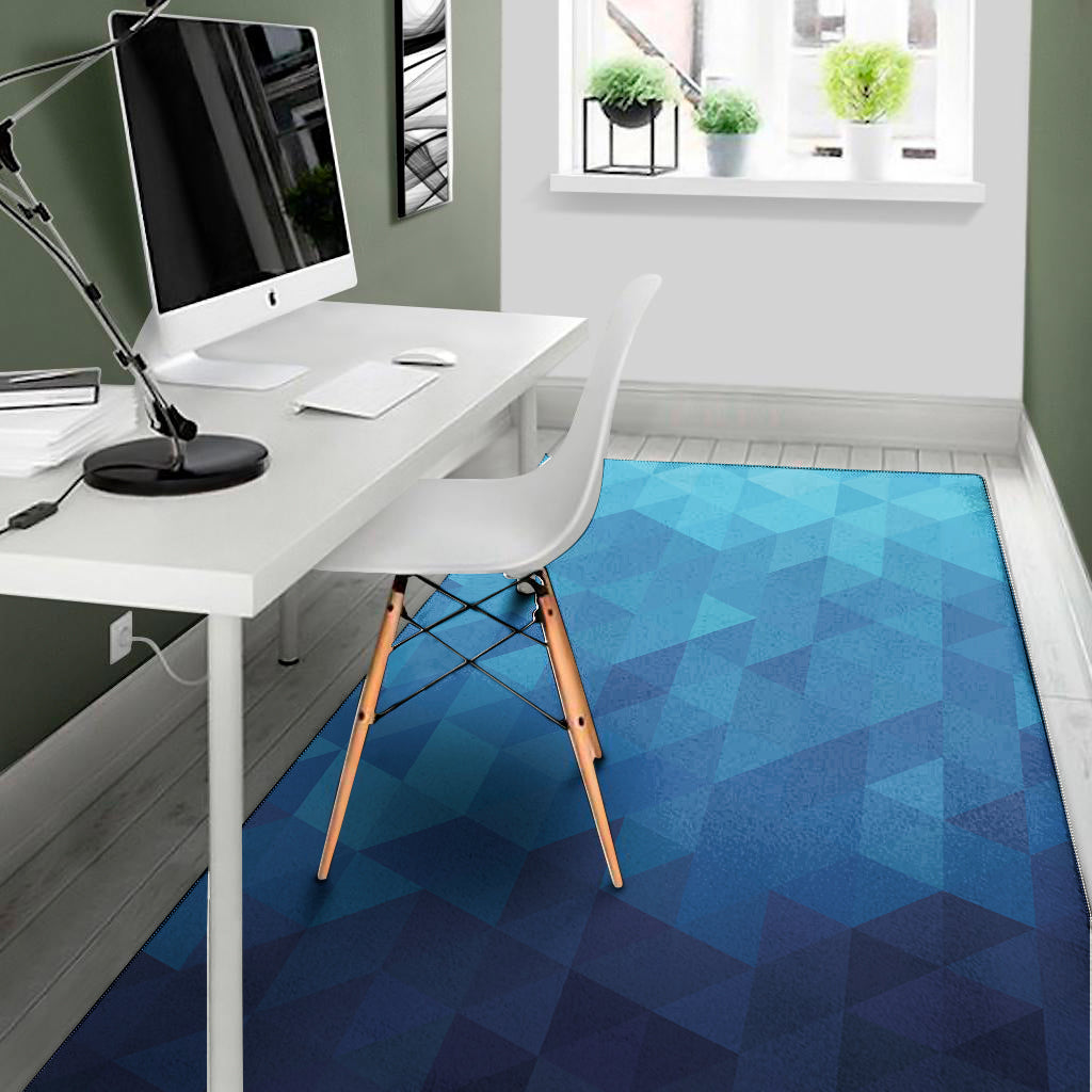 Blue Geometric Triangle Pattern Print Area Rug