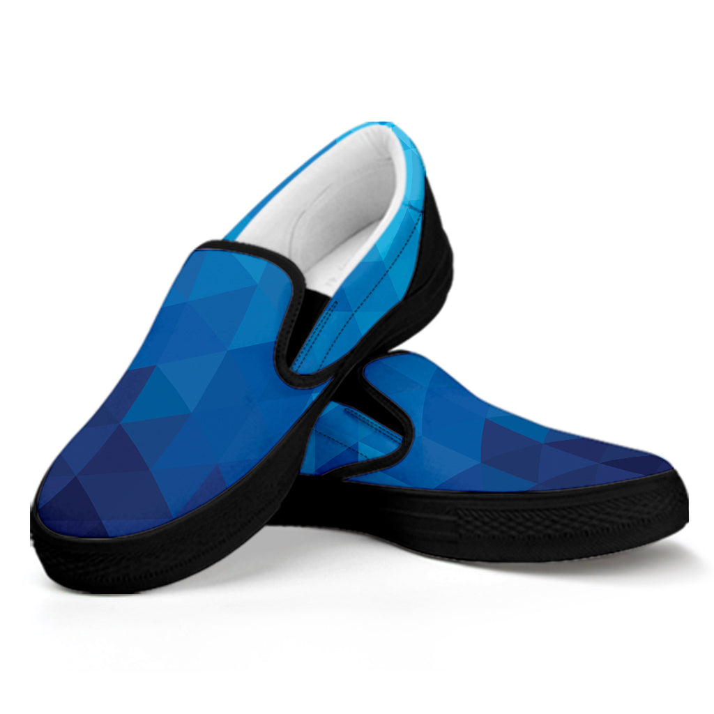 Blue Geometric Triangle Pattern Print Black Slip On Shoes