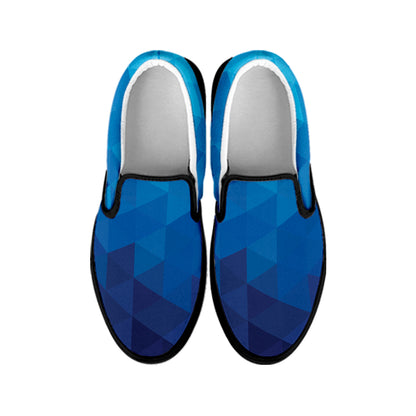 Blue Geometric Triangle Pattern Print Black Slip On Shoes