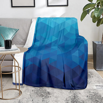 Blue Geometric Triangle Pattern Print Blanket