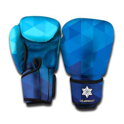 Blue Geometric Triangle Pattern Print Boxing Gloves