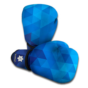 Blue Geometric Triangle Pattern Print Boxing Gloves