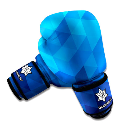 Blue Geometric Triangle Pattern Print Boxing Gloves