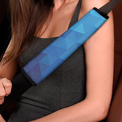 Blue Geometric Triangle Pattern Print Car Seat Belt Covers