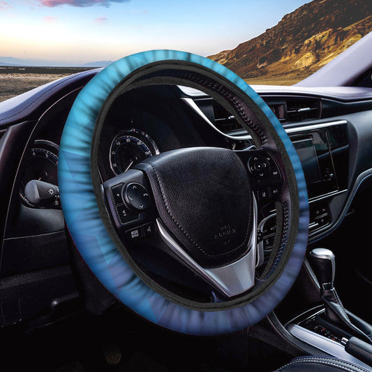 Blue Geometric Triangle Pattern Print Car Steering Wheel Cover