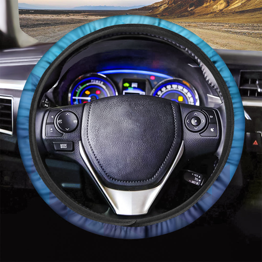 Blue Geometric Triangle Pattern Print Car Steering Wheel Cover