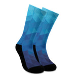 Blue Geometric Triangle Pattern Print Crew Socks