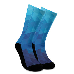 Blue Geometric Triangle Pattern Print Crew Socks