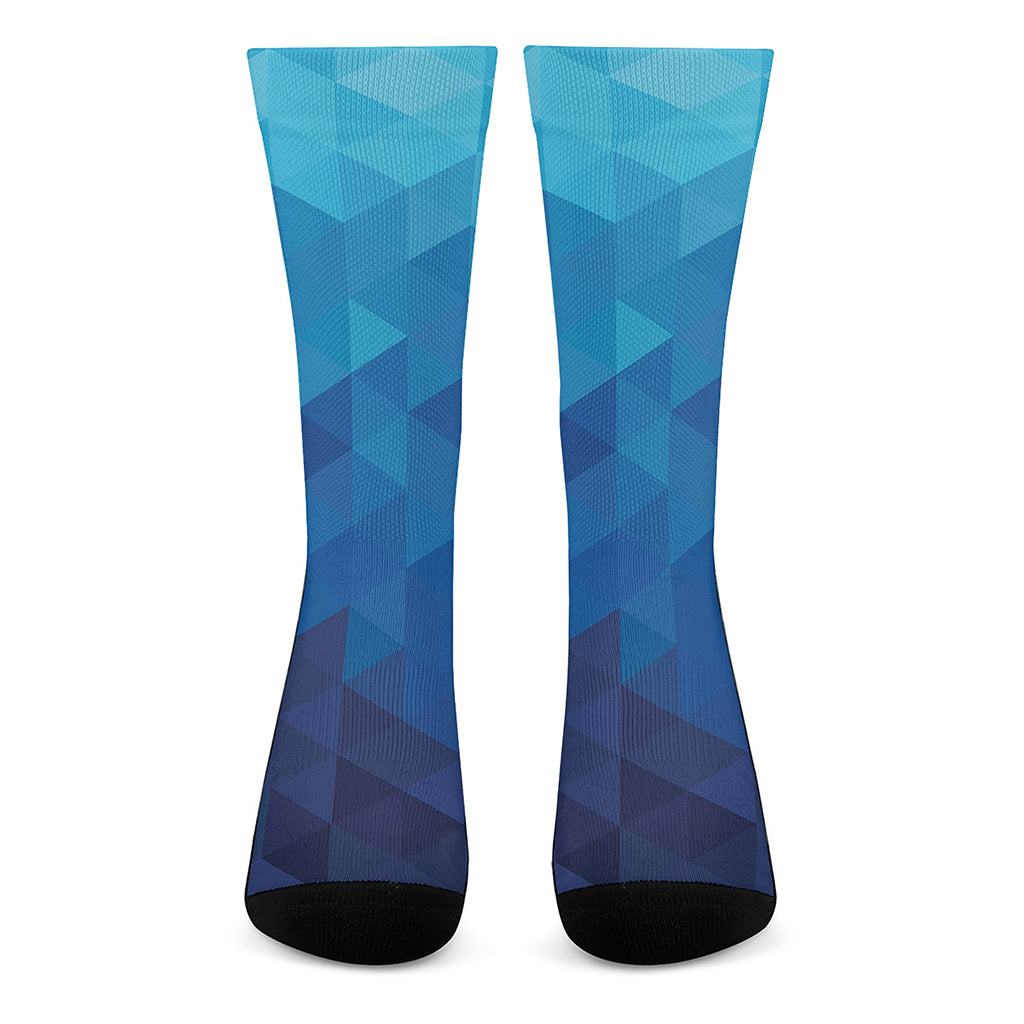 Blue Geometric Triangle Pattern Print Crew Socks