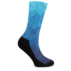 Blue Geometric Triangle Pattern Print Crew Socks