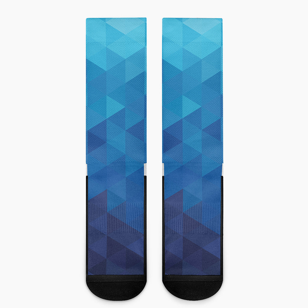 Blue Geometric Triangle Pattern Print Crew Socks