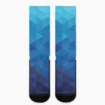 Blue Geometric Triangle Pattern Print Crew Socks