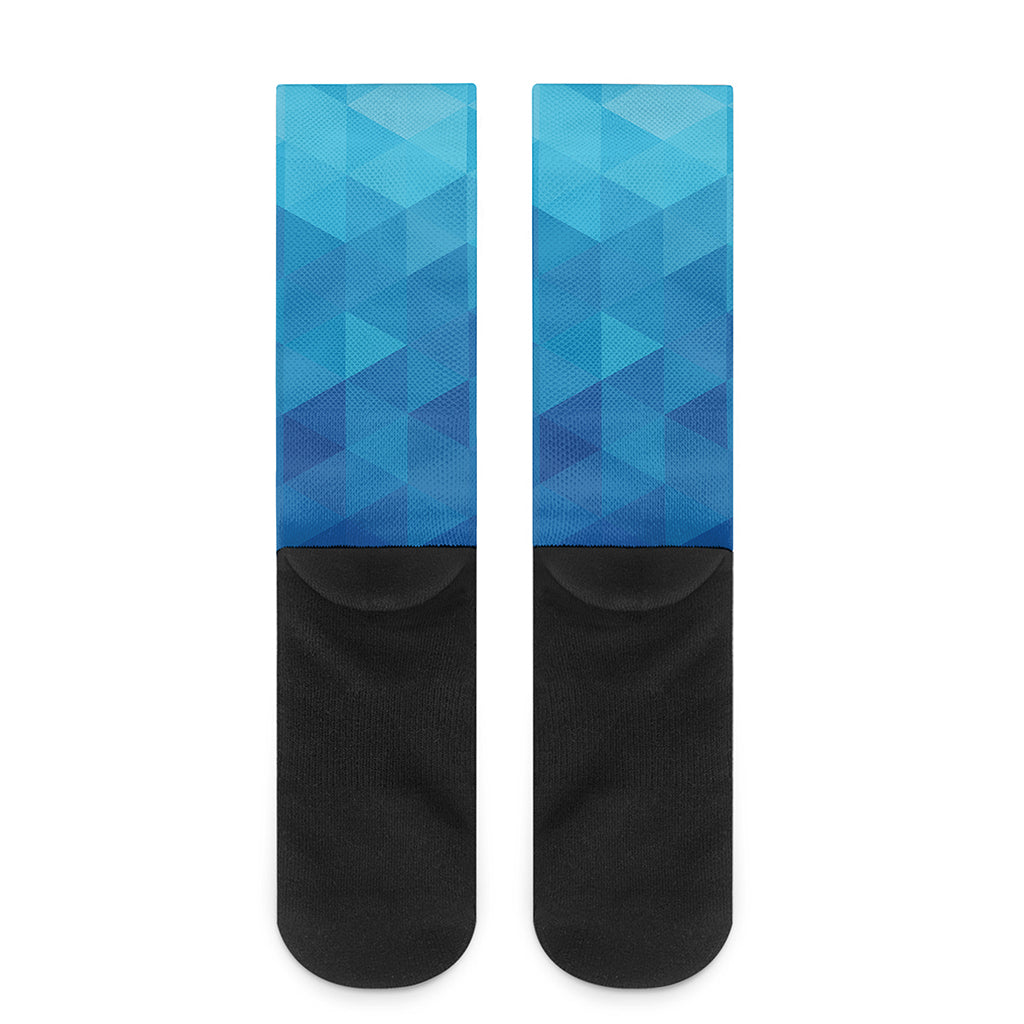 Blue Geometric Triangle Pattern Print Crew Socks