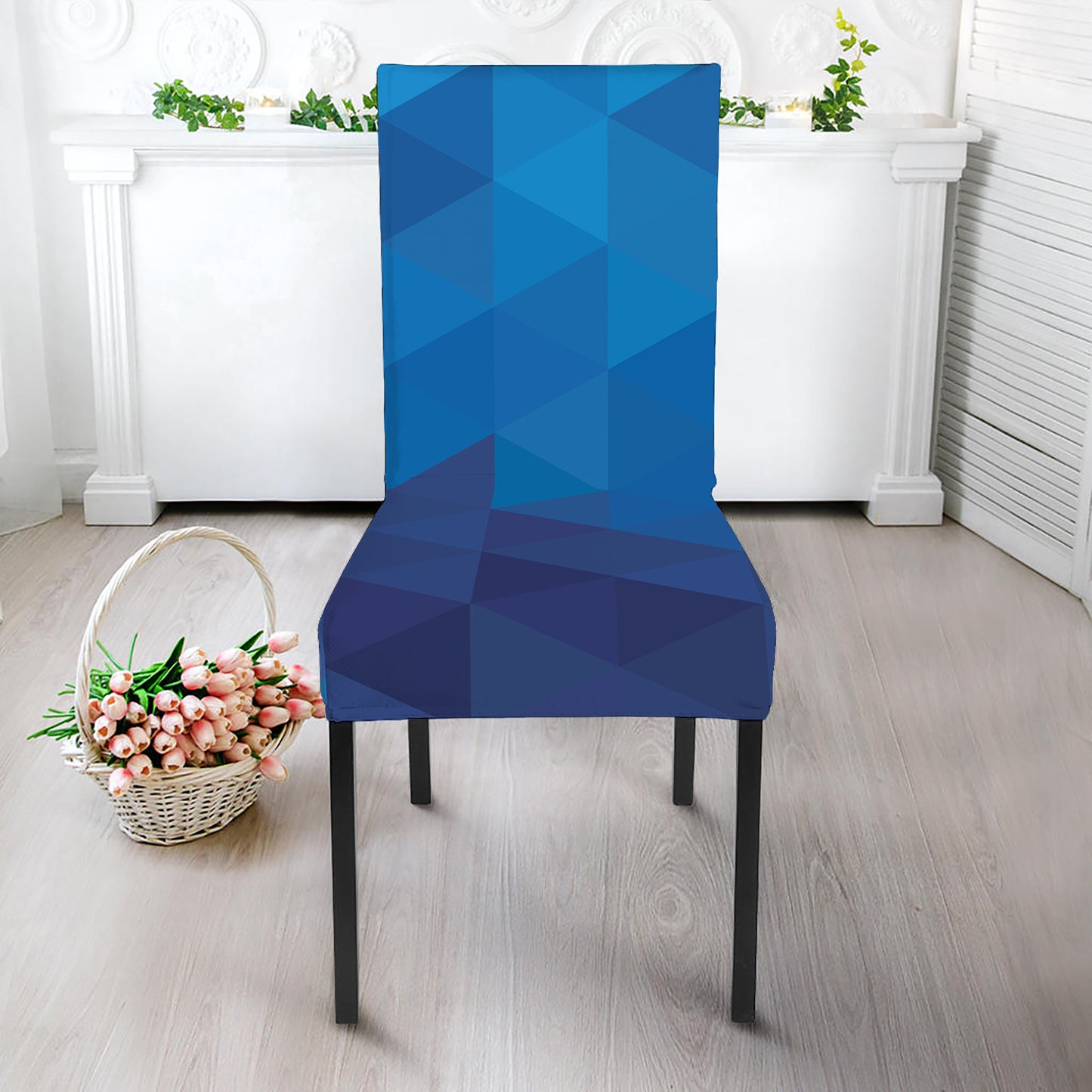 Blue Geometric Triangle Pattern Print Dining Chair Slipcover