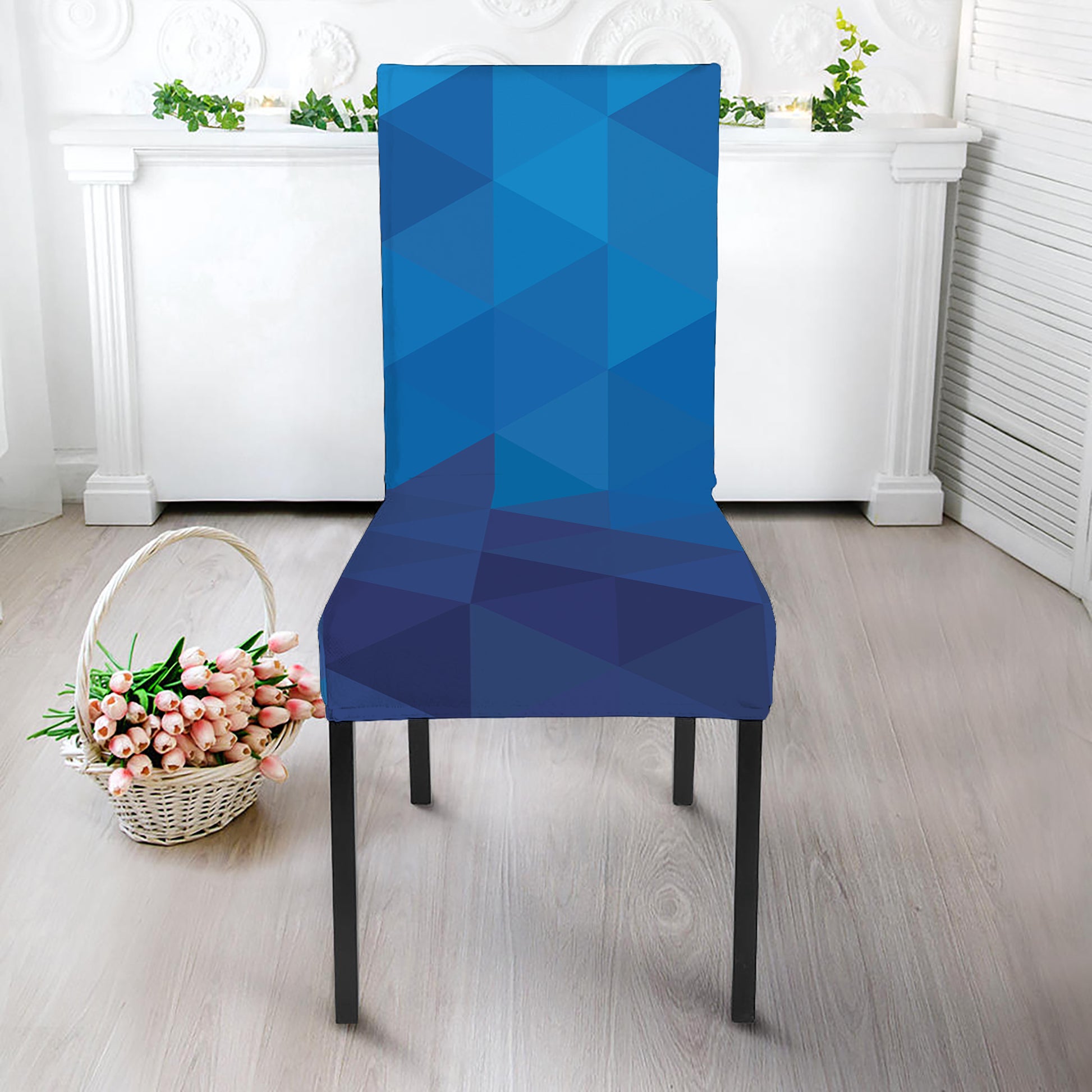 Blue Geometric Triangle Pattern Print Dining Chair Slipcover