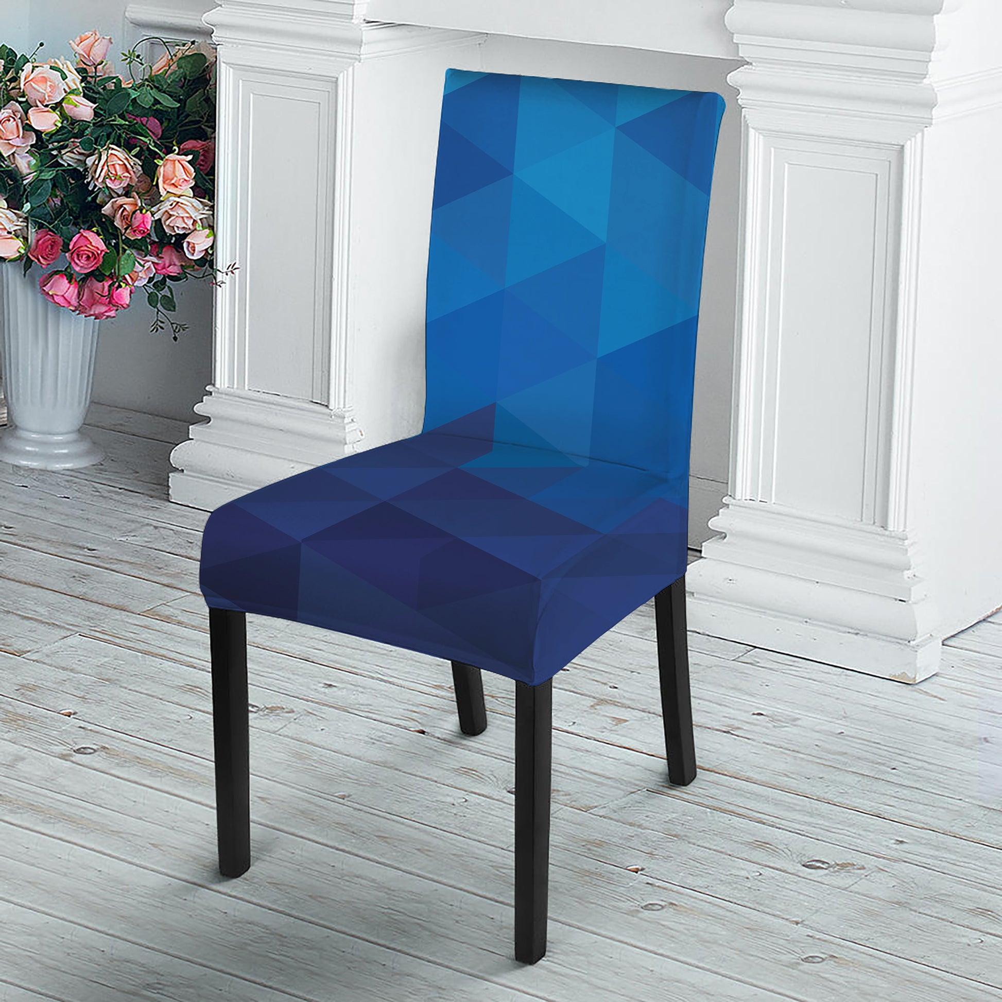 Blue Geometric Triangle Pattern Print Dining Chair Slipcover