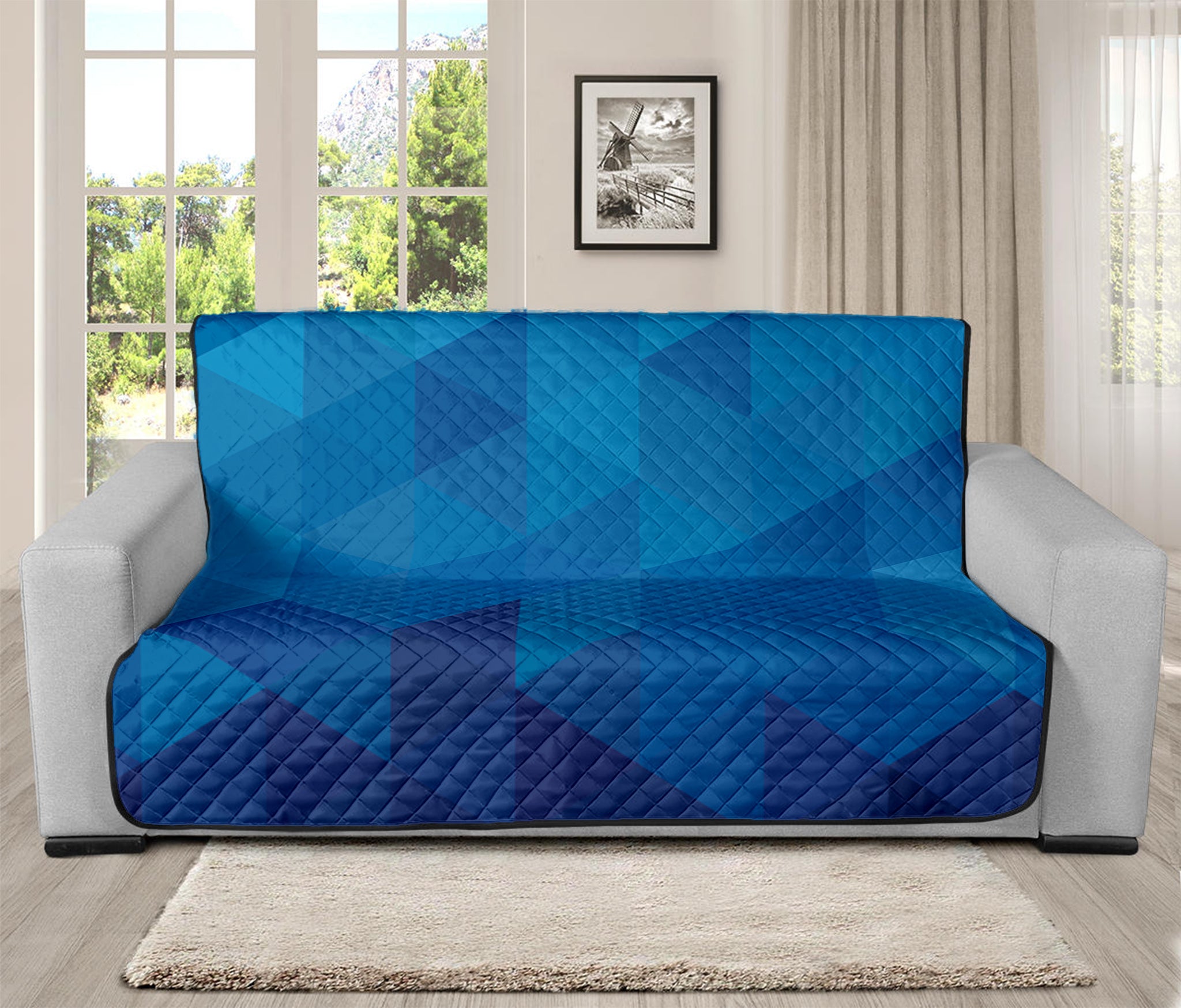 Blue Geometric Triangle Pattern Print Futon Protector